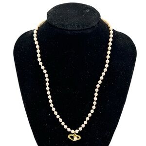 Faux Pearl Necklace Gold Heart Charm